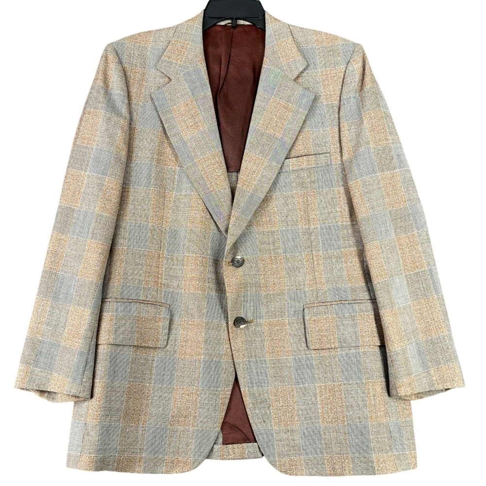 Ratner Clothes‎ Blazer Mens 42 Brown Plaid Two Button Sport Coat Vintage 60s